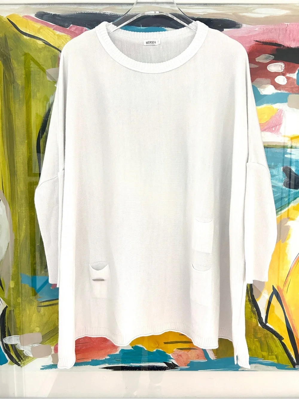 Mersea Catalina Sweater White Top Women's OS One Size Relaxed Travel Coastal - Picture 3 of 16